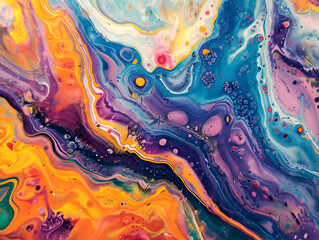 Mixture of acrylic paints. Liquid marble texture Oil color painting. Generative AI.