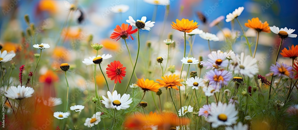 Poster macro shot of field flowers in the butterfly house. creative banner. copyspace image