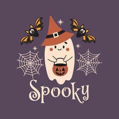 Spooky Halloween vector quote. Cute ghost vector illustration. Halloween haunted, boo spooky. Happy Holiday quote, funny design.