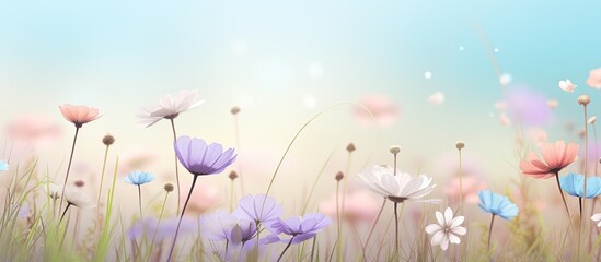 pastel color grass flower spring summer relax nature wallpaper background. Creative banner....