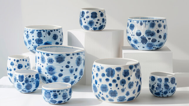 Elegant White and Blue Accessories with Cyanotype Patterns for Stylish Home Decor