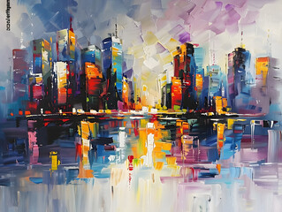 modern painting of skyline Oil color painting. Generative AI.