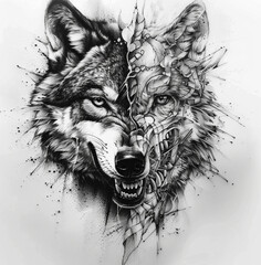 wolf head tatoo, survivor, fighter black and white © Eva