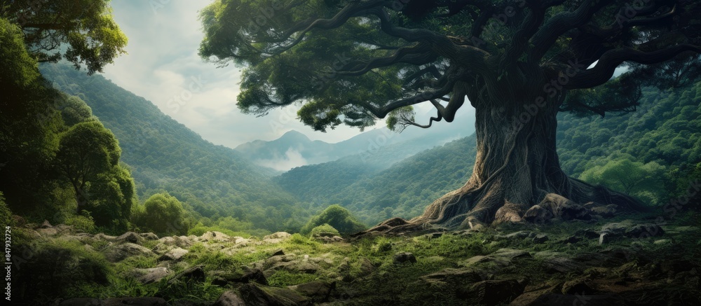 Aufkleber a old tree in the forest. creative banner. copyspace image
