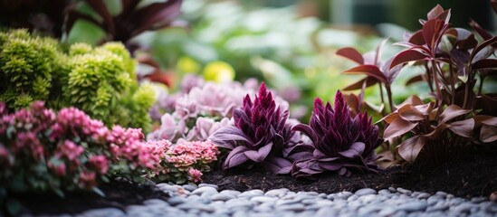 Fototapeta premium A closeup view of plants in a garden. Creative banner. Copyspace image