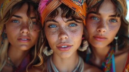 Fototapeta premium young and beautiful hippies looking directly at the camera