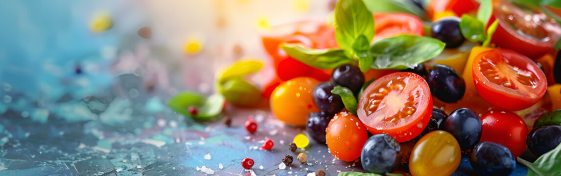 Raw vegetable ingredients for meal preparation in of national vegetarian week in the background
- Powered by Adobe
