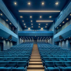Obraz premium a large auditorium with many seats and chairs, in the style of light navy and light cyan