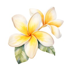 Naklejka premium Watercolor Sketch of Plumeria Flower on White Background,Tropical Summer Botanical