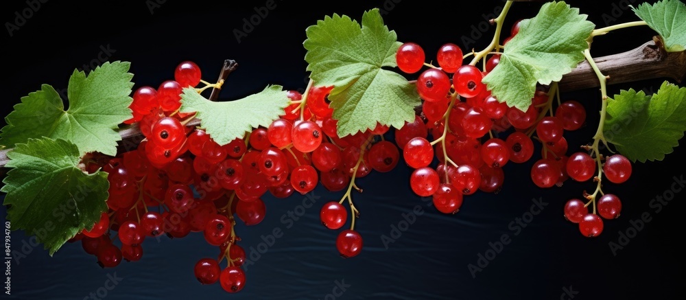 Poster red currant on the bushes. creative banner. copyspace image
