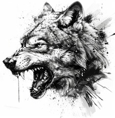 wolf head tatoo, survivor, fighter black and white
