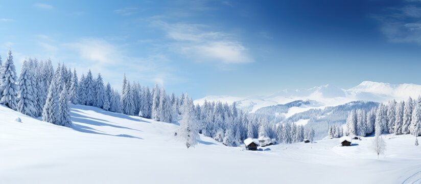 at the breitenberg near fussen pfronten bayern with a deep blue sky and no clouds in winter with deep snow. Creative banner. Copyspace image