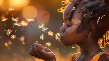 A girl blowing dandelion seeds