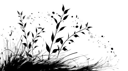 Abstract black and white floral design with colorful accents.  A unique and artistic image perfect for backgrounds and designs.