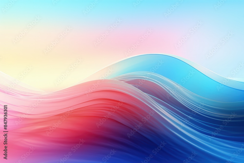 Poster Blurred colored abstract gradient background, waves shape glowing in ultraviolet spectrum. Background for banner, backdrop or texture for 3D mapping