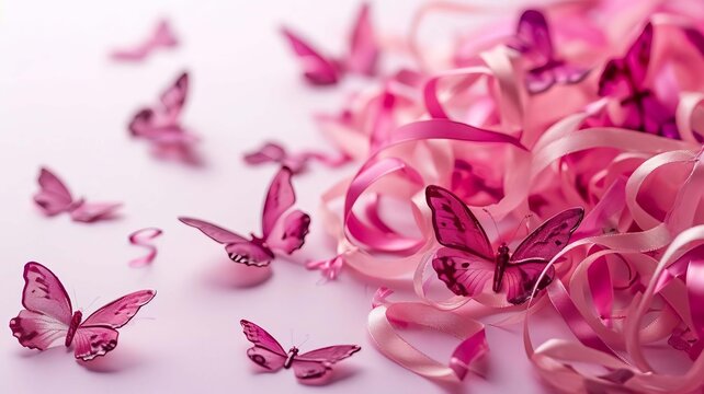 rosa karte mit schmetterlingen. selektive focus. Generative AI,