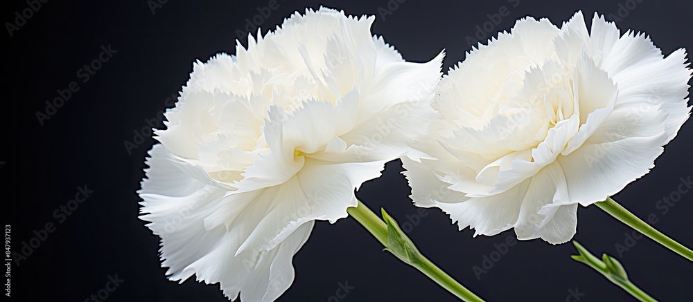 Poster clean softness of white carnation closeup for macro floral photo. creative banner. copyspace image