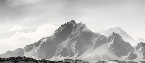 desert mountain top in black and white. Creative banner. Copyspace image