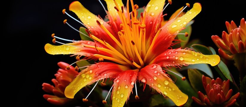 Asoka Flower or siantan flower have two colours red and yellow. Creative banner. Copyspace image
