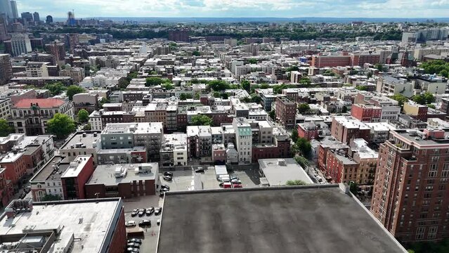 Aerial of Hoboken New Jersey NYC skyline 