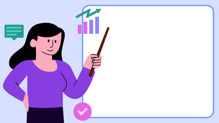 Fototapeta premium Businesswoman Employee Present Presentation Graphic Chart Statistic Analytic - Success Leader Woman Run Business 
