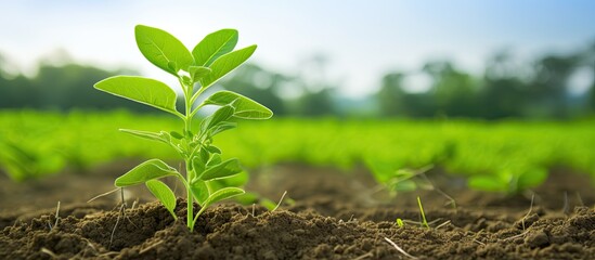 wonderful green plant on farm field soy plant on field background wallpaper nature. Creative banner. Copyspace image