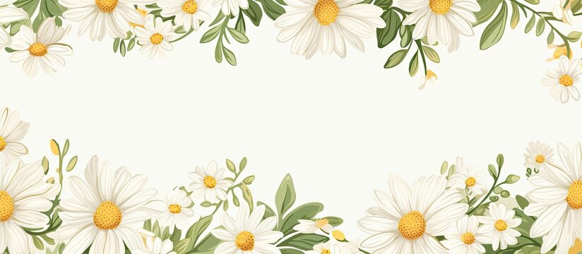 fantastic pattern with daysies and leaves for spring. Creative banner. Copyspace image