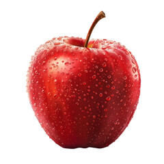 Fototapeta premium A single, red apple with water droplets on its surface. The apple is isolated against a black background.