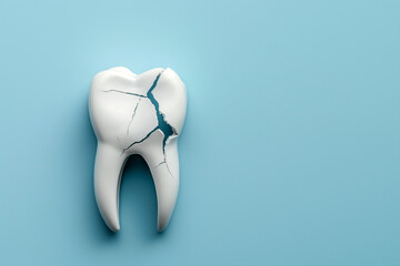 Broken Tooth on Light Blue Background