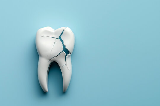 Broken Tooth on Light Blue Background