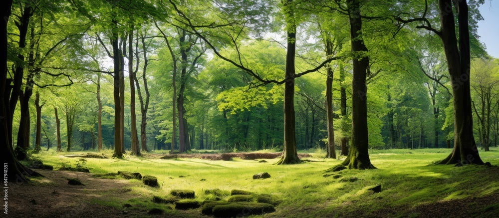 Aufkleber ground view of nature environment tree forest with trees and blue sky in background concept of outdo