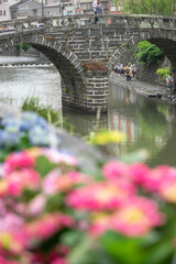眼鏡橋@長崎市 梅雨のシーズン あじさいまつり