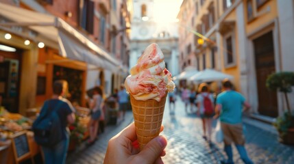 Plakat Close-up of ice cream on the streets of Rome.