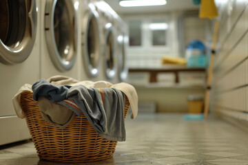 Basket of Dirty Clothes in a Laundry Room
