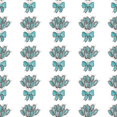 Bouquets of dried flowers. Mint watercolor flowers. Floral seamless pattern. White background