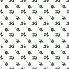 Green branches. Vintage simple seamless pattern on white background. Summer watercolor print. Elegant decoration