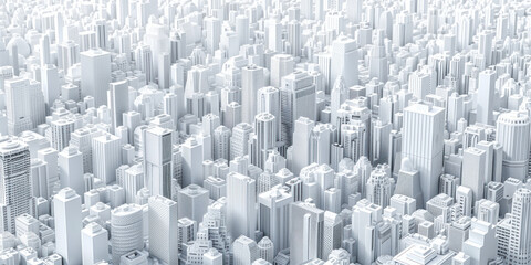 Birds Eye view of a modern city. Urban concept. White clay 3D rendering.  Created with Generative AI technology.