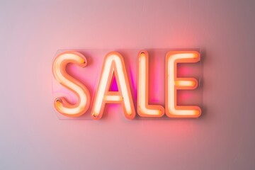 glowing peach fuzz pastel  neon sale sign banner on white 3d render