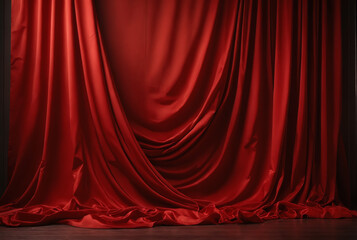 Red velvet theater curtain draped for performance
