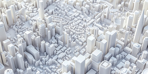 Obraz premium Birds Eye view of a modern city. Urban concept. White clay 3D rendering. Created with Generative AI technology.