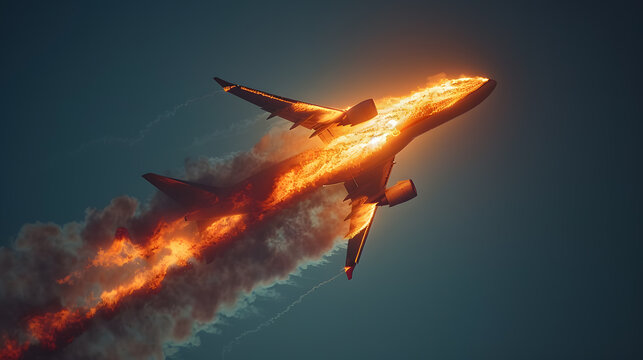 flying aircraft with exploding aero engine just before an air crash