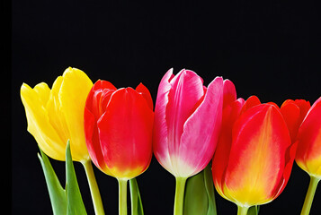 Naklejka premium Colorful tulips against a black background