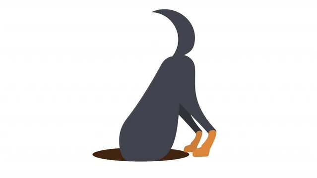 Dog. Animation of a dog digging the ground in a pit, alpha channel. Cartoon