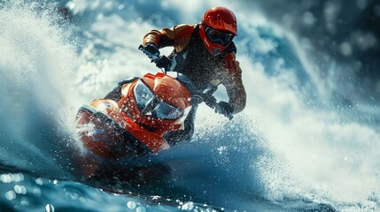 Man riding a jet ski on rough waters