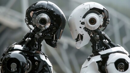 Fototapeta premium Humanoid robots facing each other