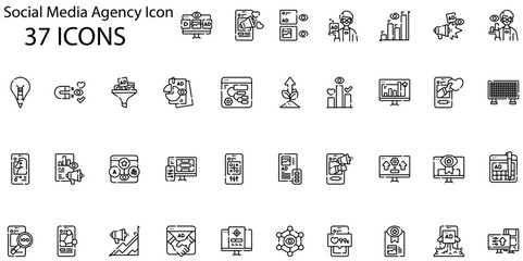 Set of social media agency icons. Line art style icons bundle. vector illustration