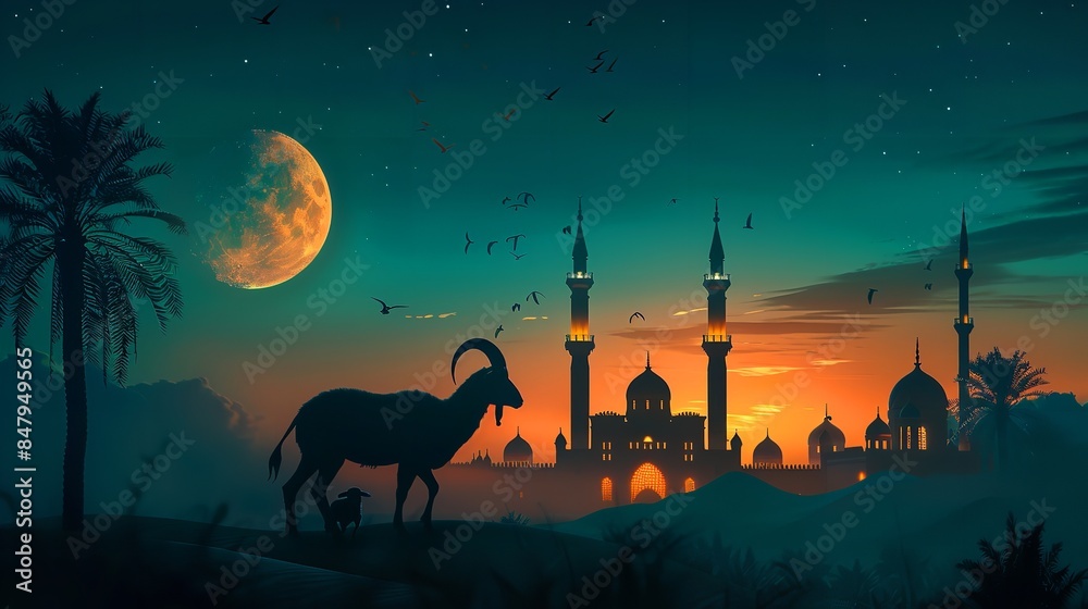 Poster Eid Al Adha banner illustration silhouette