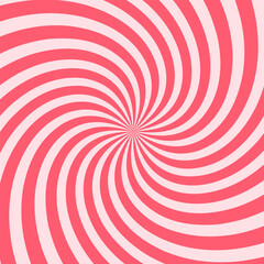 Strawberry candy striped spiral background. Swirl red and white rays pattern.