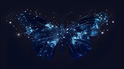Ethereal Butterfly Silhouette Glowing with Starlight Shimmer against Midnight Cosmic Backdrop