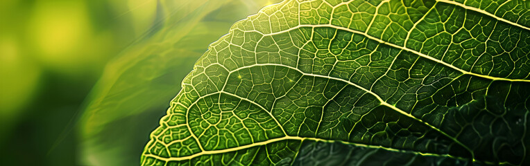 A close up of a green leaf with the veins visible with blurred background fresh greenery
